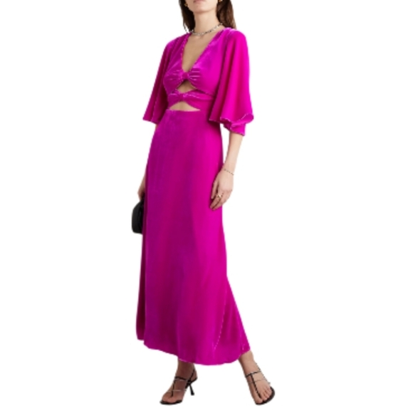 Les Reveries Midi Dress, Size 8, Luxury Magenta Velvet, Cutouts, NEW WITH TAGS!‎